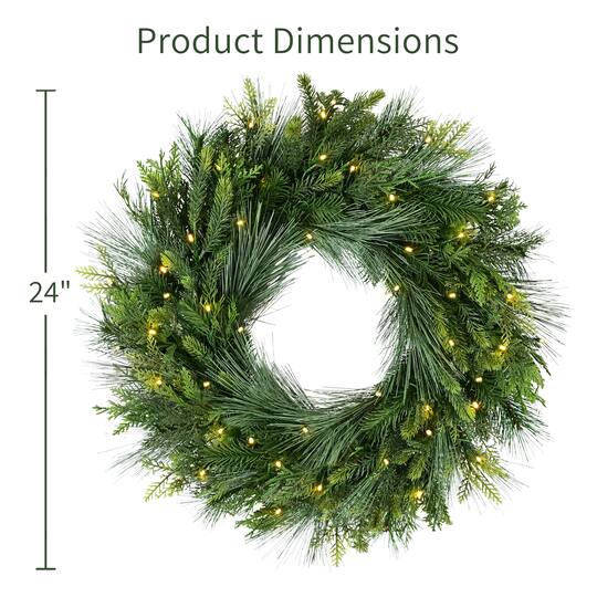 Puleo International 24" Pre-Lit Battery Operated with Timer Artificial Christmas Wreath
